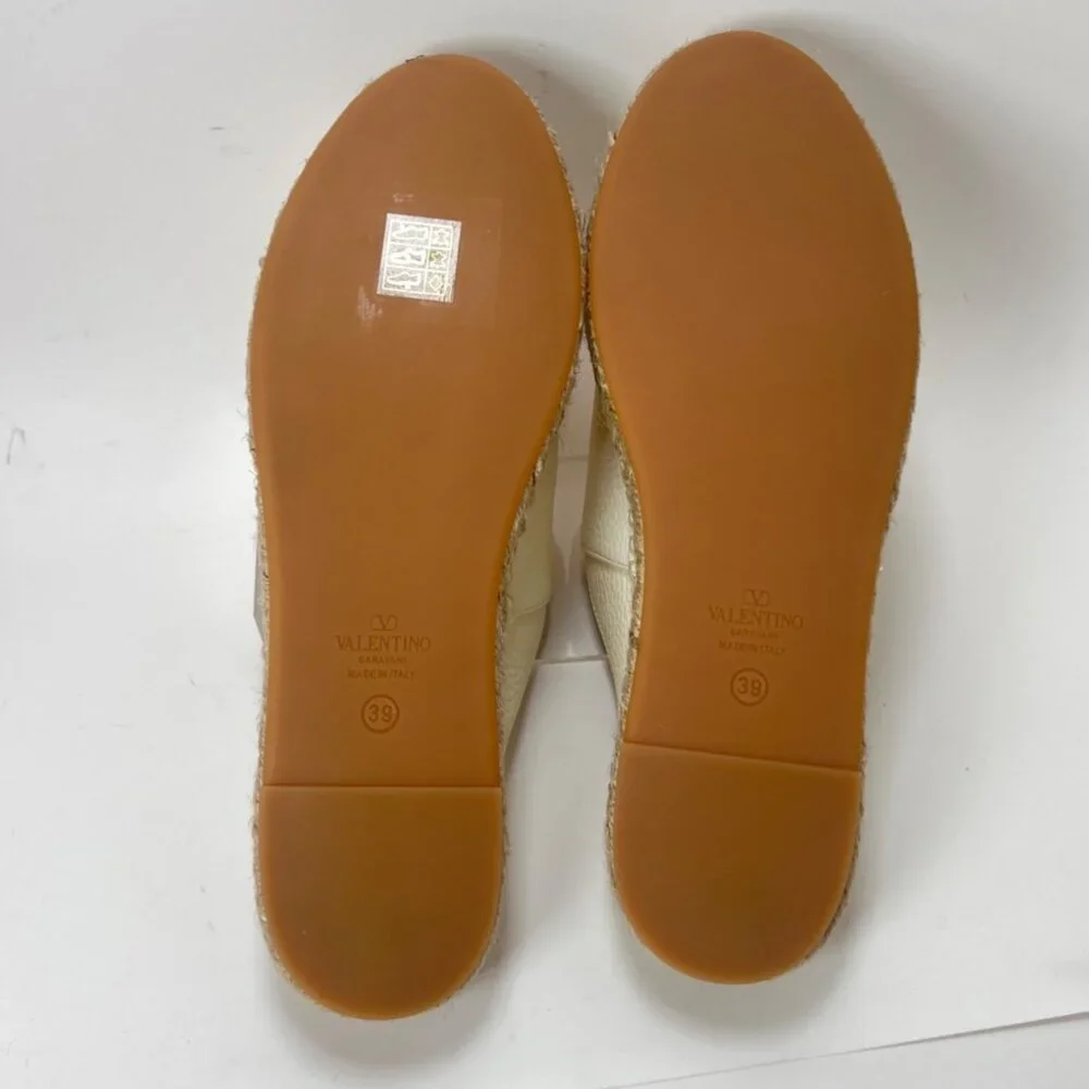 Valentino Garavani V Logo Leather Medallion Espadrille Mules Size 39
